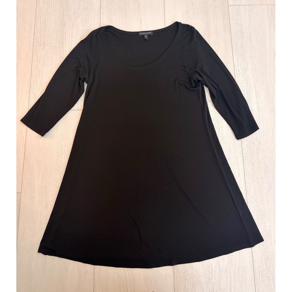 Eileen Fisher Black 100% Silk Tunic Top Sz PS Black
